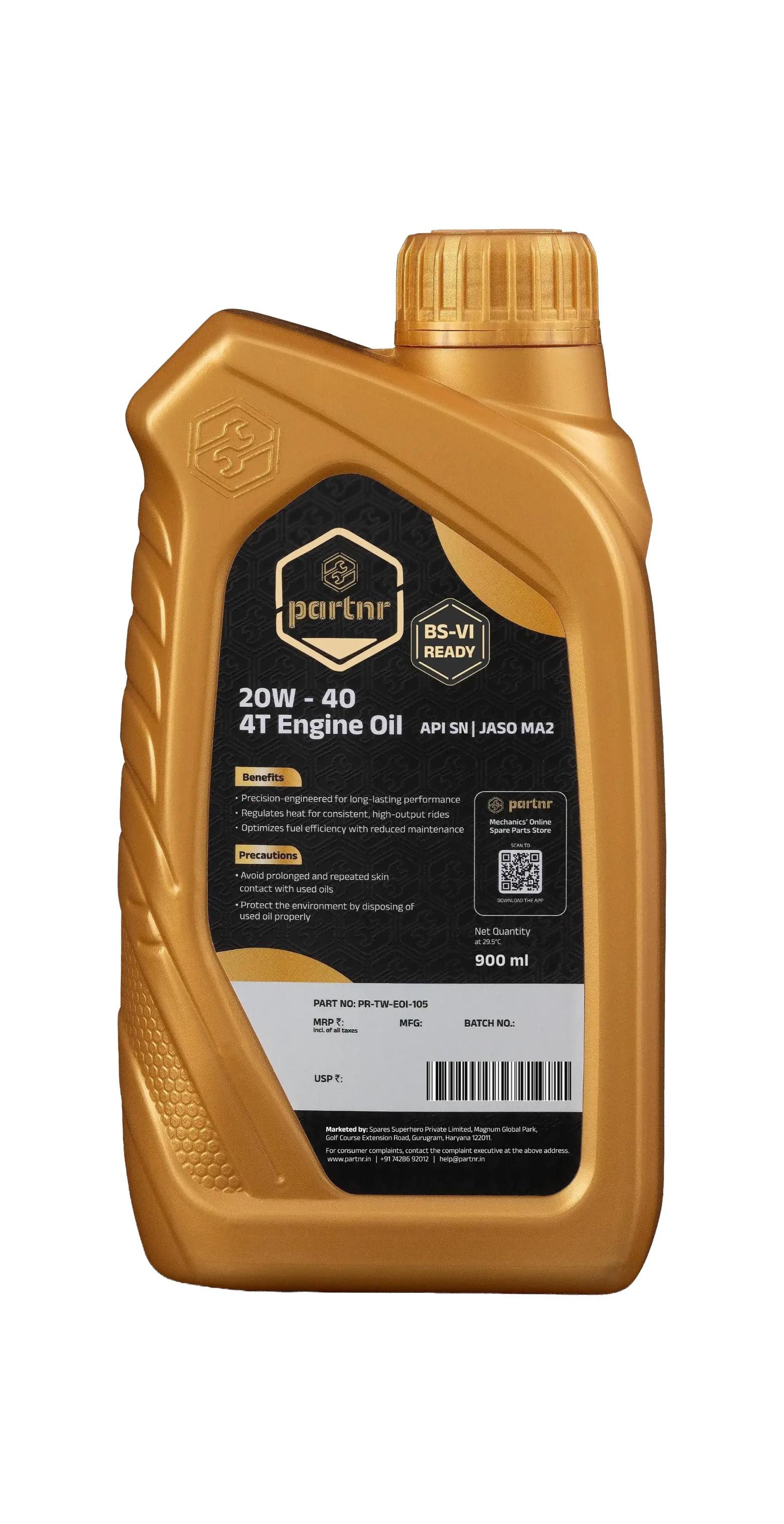 Partnr Synthetic Power 20W-40 4T Engine Oil for Bikes (900 ML)