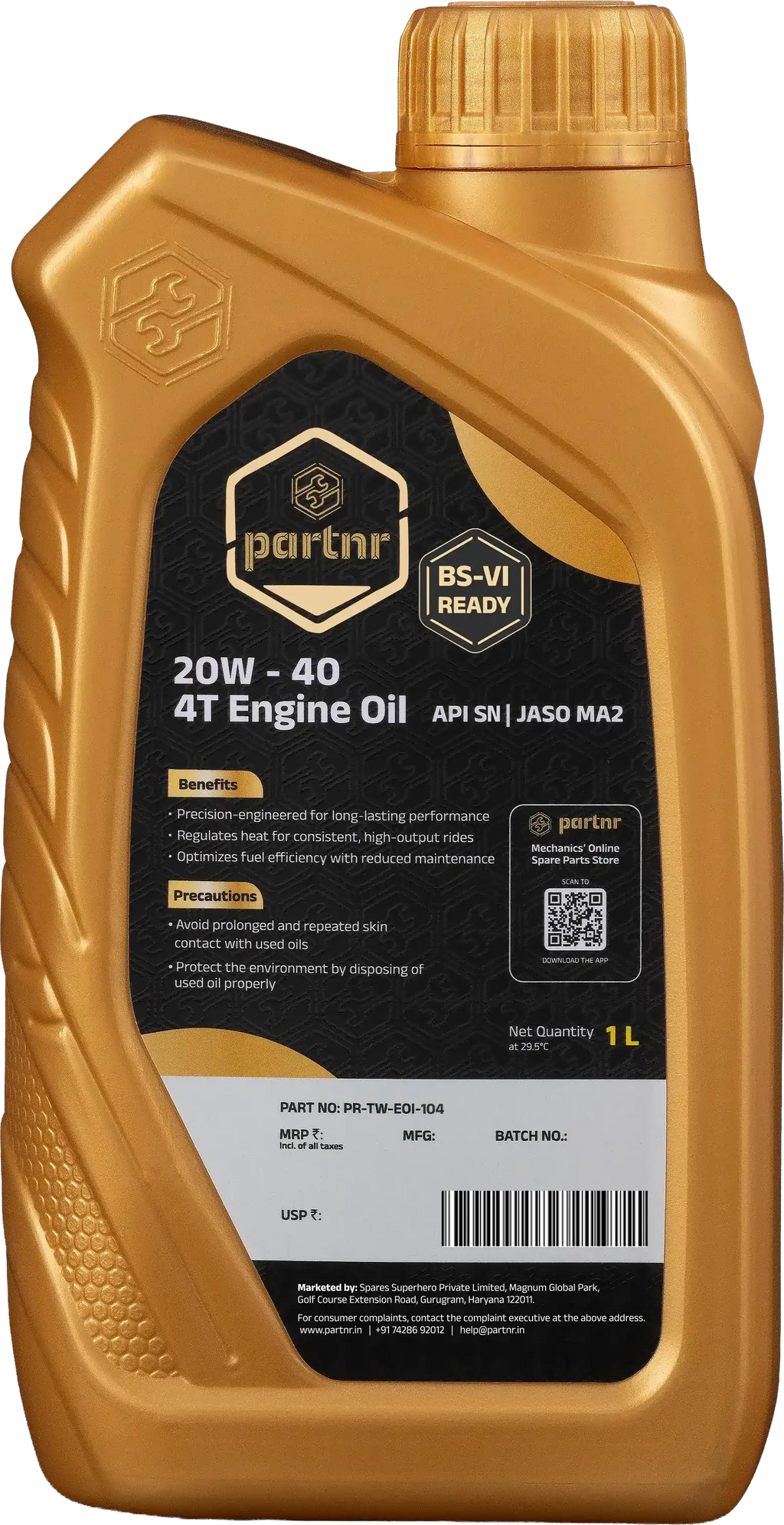 Partnr Synthetic Power 20W-40 4T Engine Oil for Bikes (1L)